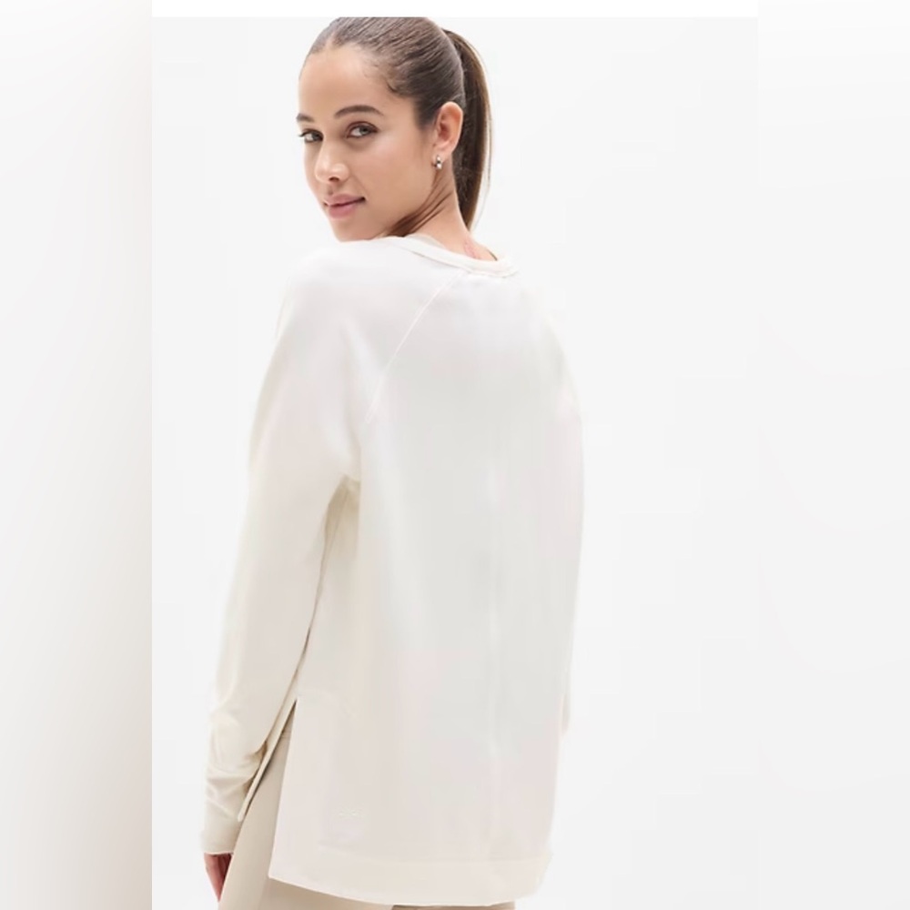 Athleta GORGEOUS Cream Coaster Luxe Sweatshirt with Thumb Holes, size LT - Picture 2 of 15